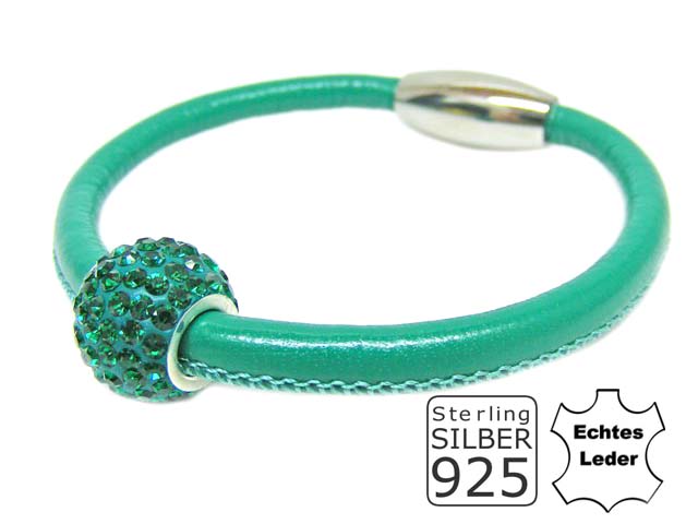 Lederarmband "Alessia" mit 925er Sterling Silber Kugel (19,5 cm)