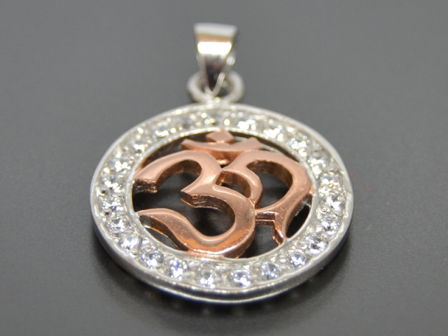 Anhänger OM, AUM rosévergoldet, Zirkonia