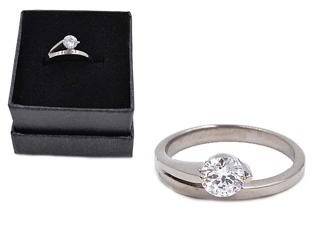 Solitärring aus Edelstahl mit Zirkonia (Boxed)