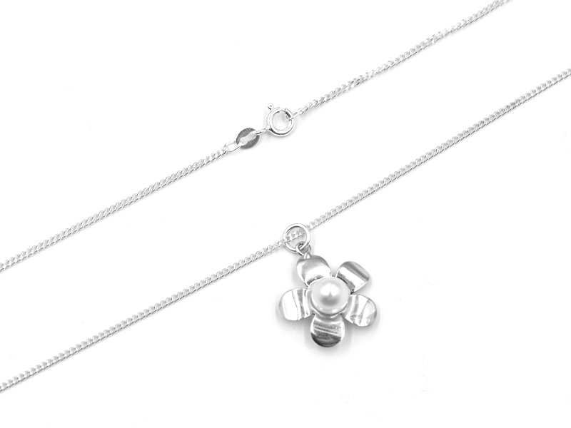 Kette - Blumiger Sommergruß mit Perle in Sterlingsilber