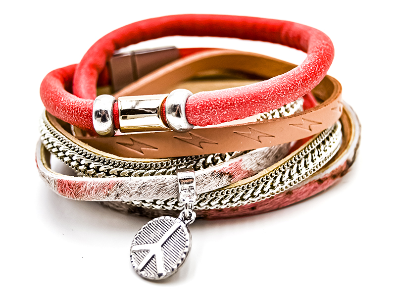 Lederarmband mit Anhänger Peace (38 cm)