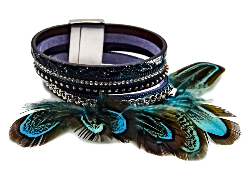 Lederarmband mit Federn (18 cm)