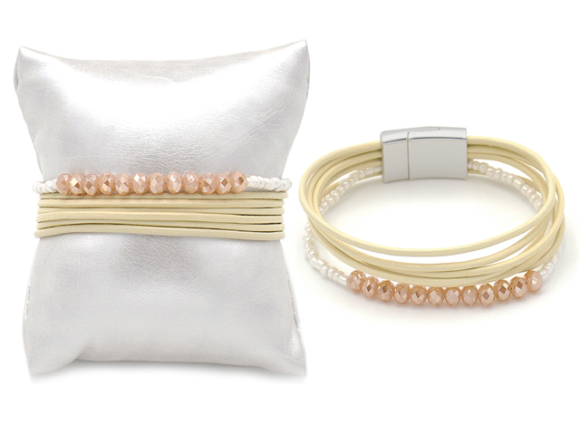 Lederarmband mit Glassteinen (18 cm)