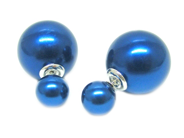 Perlenohrstecker mit zwei Perlen (12 x 8 mm) "Blue"