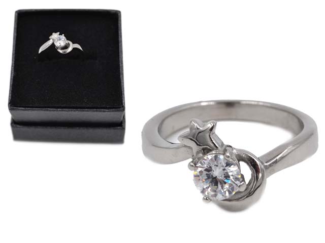 Edelstahlring "Moon and Star"mit Zirkonia (Boxed)