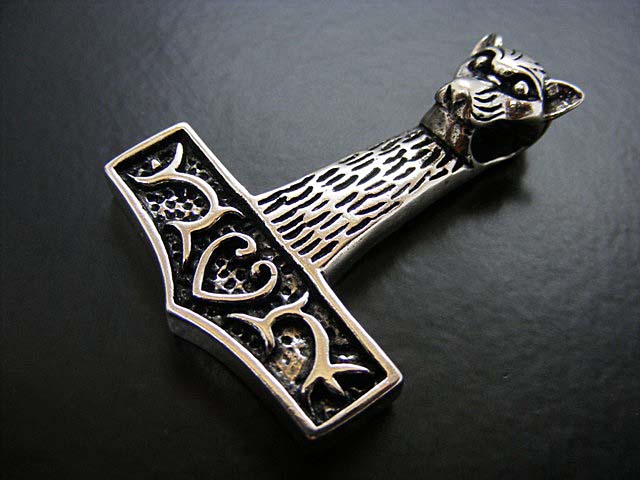 Anhänger Thorshammer, Donnergott, Mjölnir, Tigerkopf