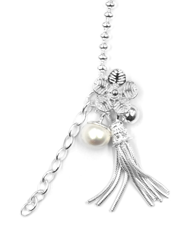 Kugelarmband mit Anhängern Blume+Perle+Silberfäden (17 cm + 3.0 cm) (2.8 mm)