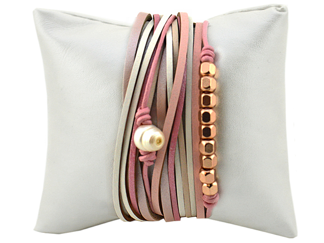 Lederarmband mit Süßwasserperle (38 cm)