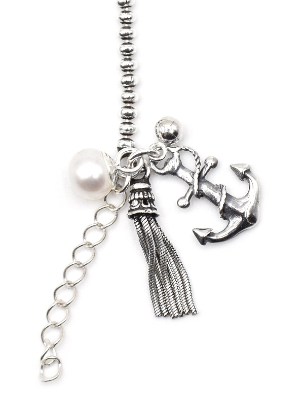 Kugelarmband mit Anhängern Anker+Perle+Silberfäden (17 cm + 3.0 cm) (2.8 mm)