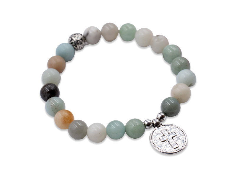 Echtsteinarmband mit Anhänger Kreuz (18 cm)