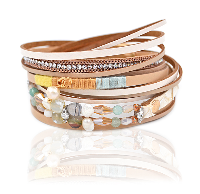 Lederarmband Cate mit Süßwasserperle (38 cm) Beige