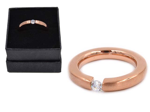 Spannring aus Edelstahl mit Zirkonia, matt rosevergoldet (Boxed)