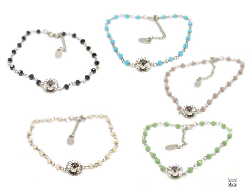 Silberarmband mit Echtsteinen (17.5 cm + 3.0 cm) (3.0 mm)