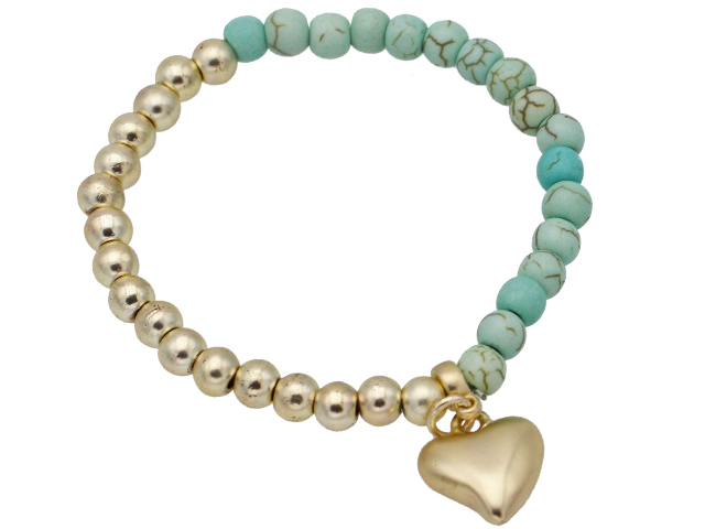 Kugelarmband mit Echtsteinen und Anhänger Herz (18 cm)