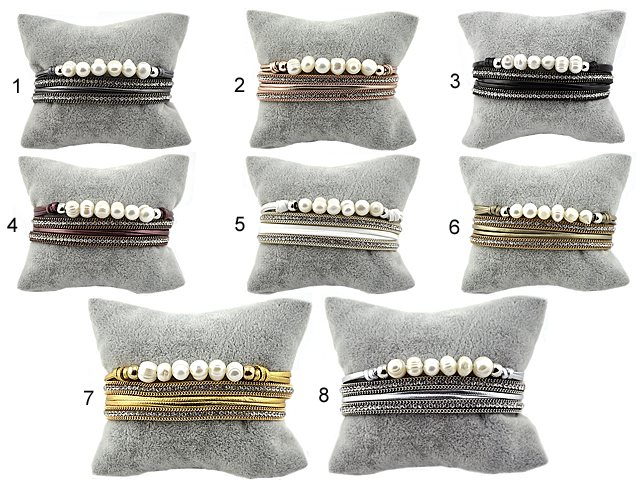Lederarmband mit Süßwasserperlen (36.5 cm)