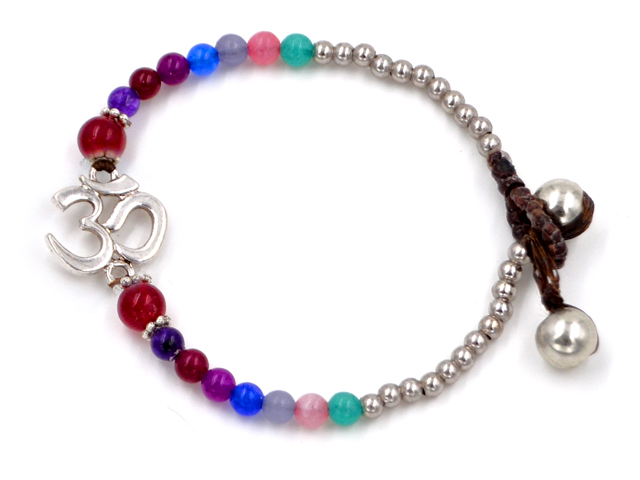 Glassteinarmband mit Anhänger OM (17.5 cm + 1.5 cm)