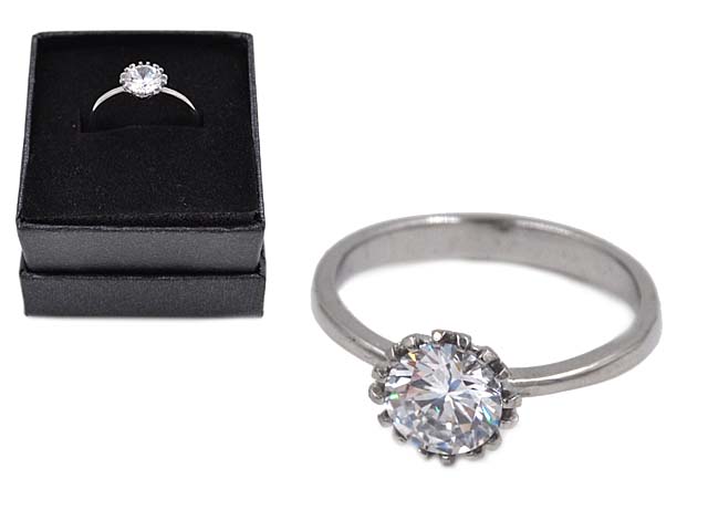 Solitärring aus Edelstahl mit Zirkonia (Boxed)