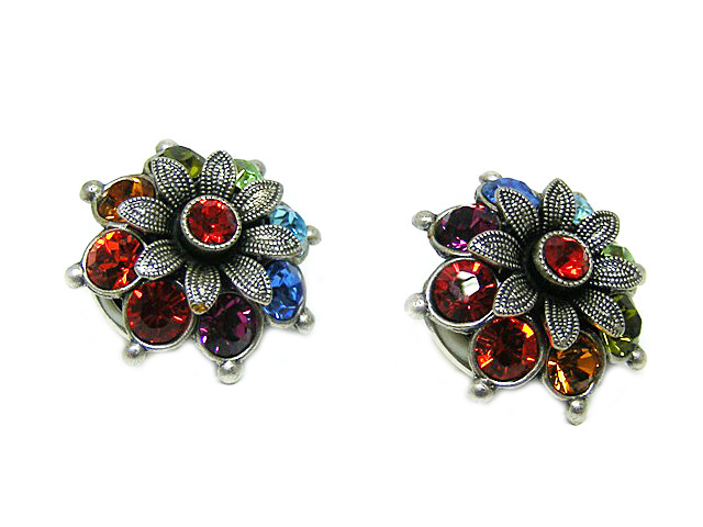 Ohrclips Blüte mit Premium Crystal