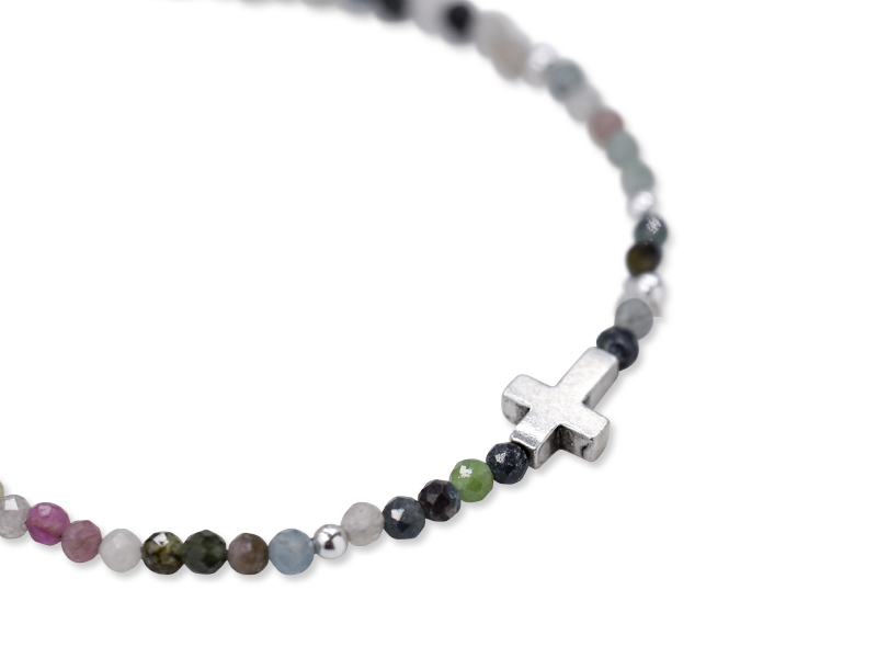 Echtsteinarmband mit Kreuz (16.5 cm + 3.0 cm) (2.4 mm)