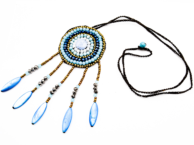 Kette mit Glassteinen und Echtstein (65 cm)