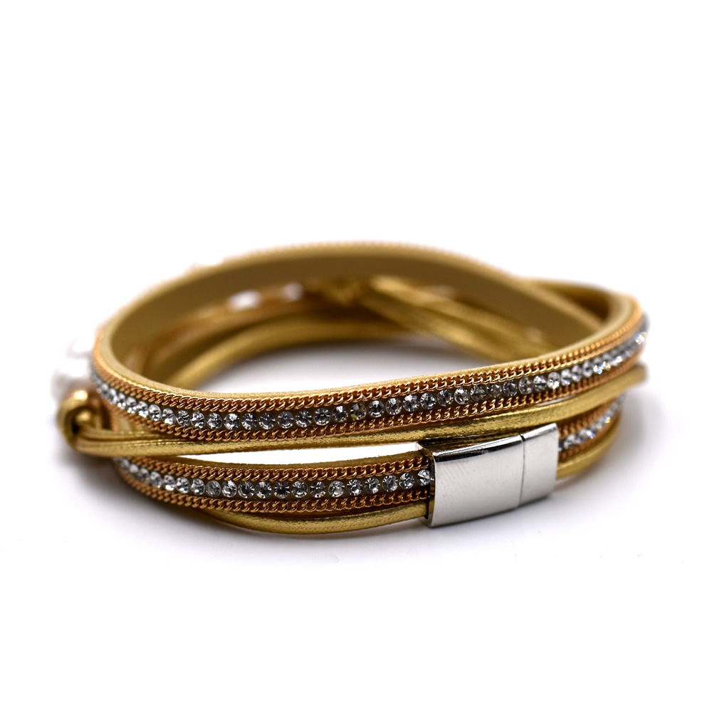 Lederarmband mit Süßwasserperlen (36.5 cm)