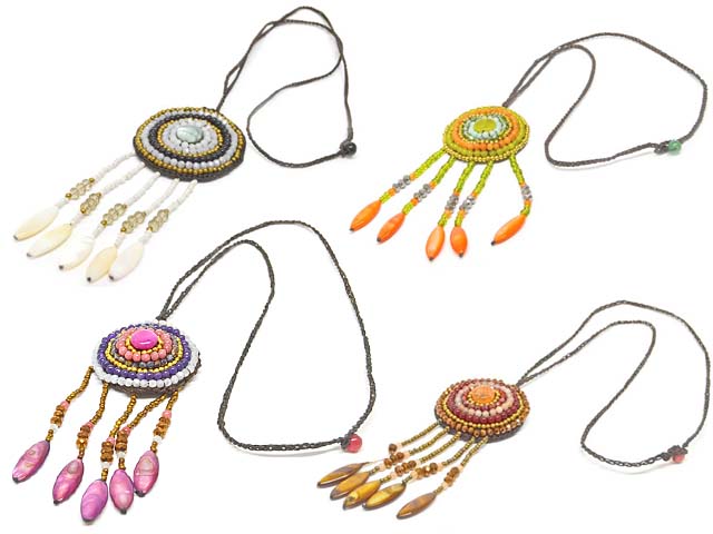 Kette mit Glassteinen und Echtstein (65 cm)