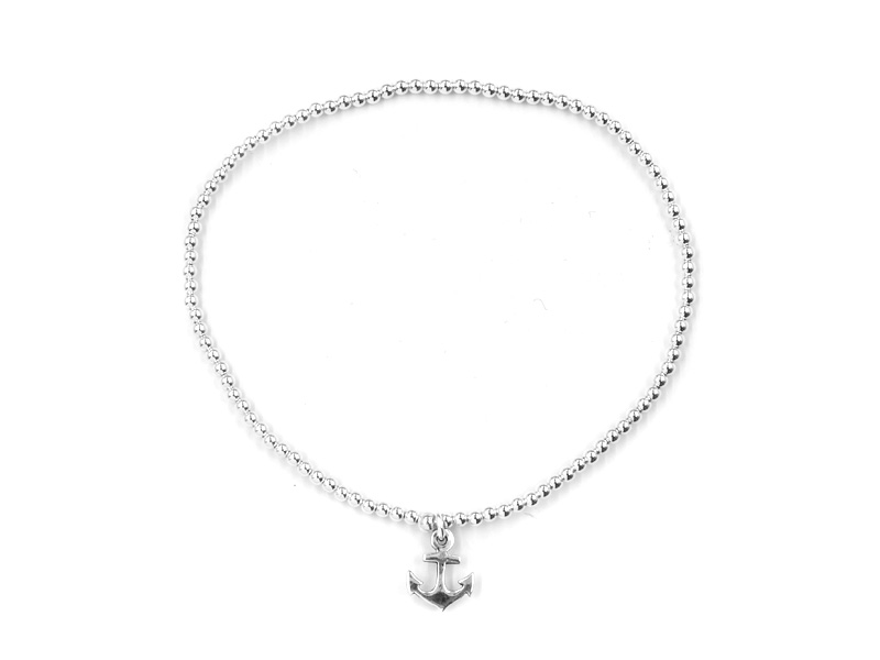 Kugelarmband mit Anhänger Anker (18 cm) (2.0 mm)