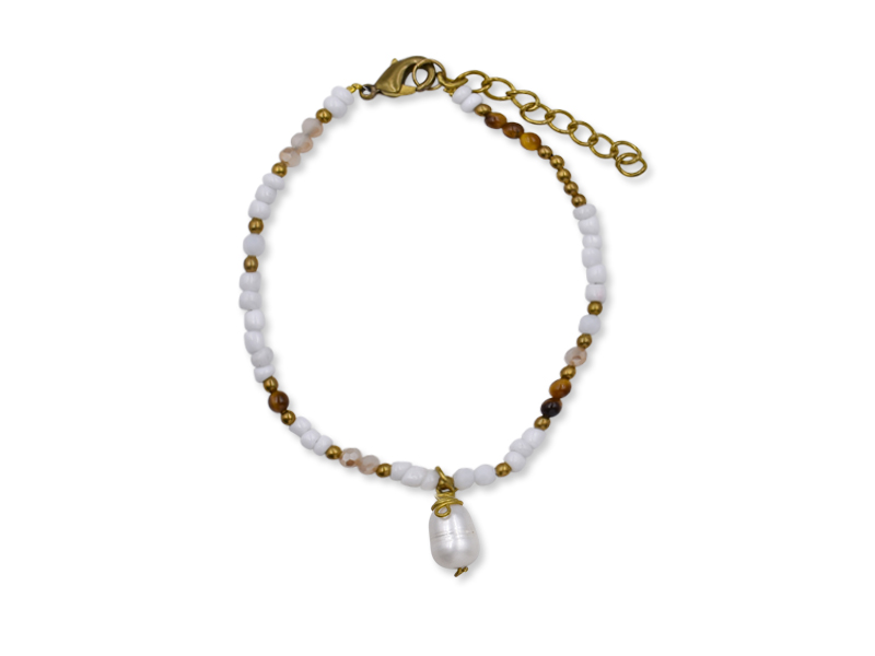 Echtsteinarmband mit Perle (17 cm + 4 cm)