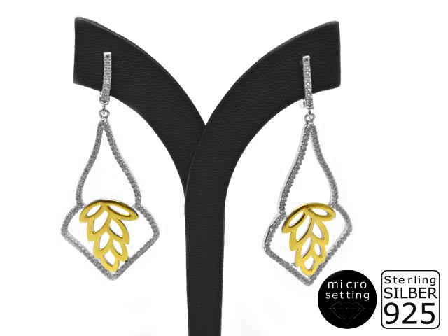 Ohrhänger Tropfen, rhodiniert, vergoldet