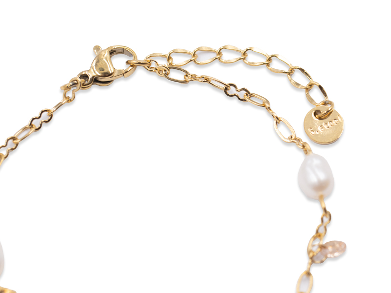 Ankerarmband mit Süßwasserperlen und Glassteinen (17 cm + 3.0 cm) Gold Optik