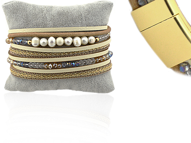 Lederarmband mit Süßwasserperlen (37 cm)