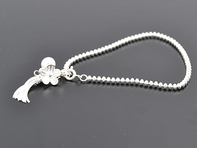 Kugelarmband mit Anhängern Blume+Perle+Silberfäden (17 cm + 3.0 cm) (2.8 mm)