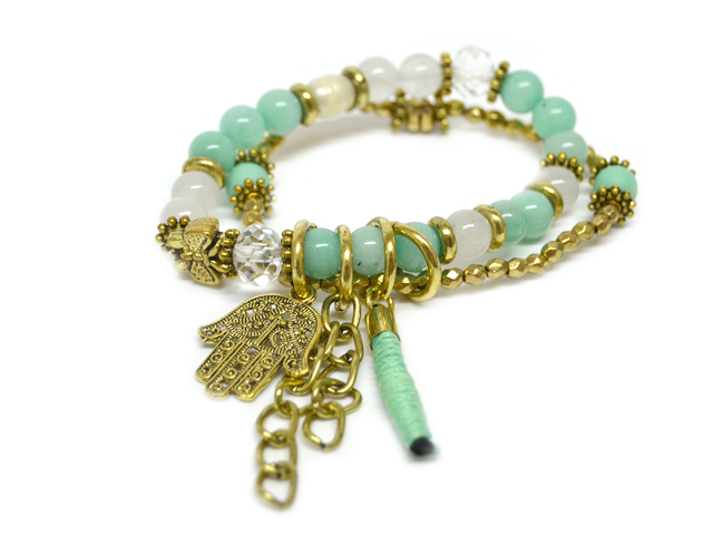 Glassteinarmband Andja mit Anhängern (16 cm + 18 cm) Hand der Fatima