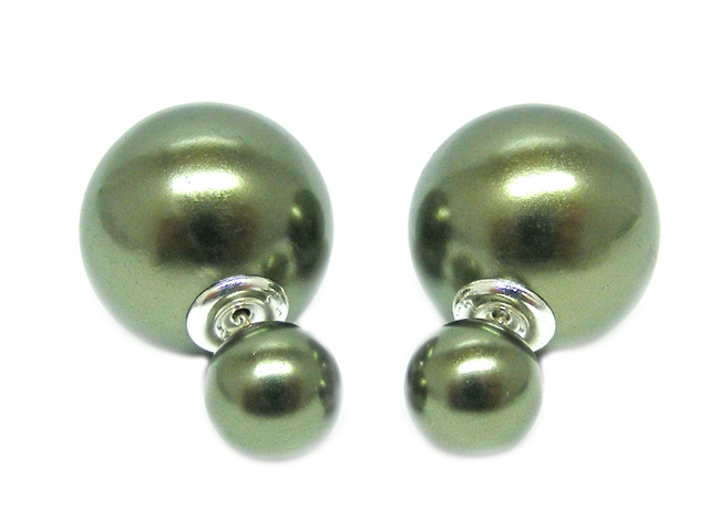 Perlenohrstecker mit zwei Perlen (12 x 8 mm) "Dark Green"