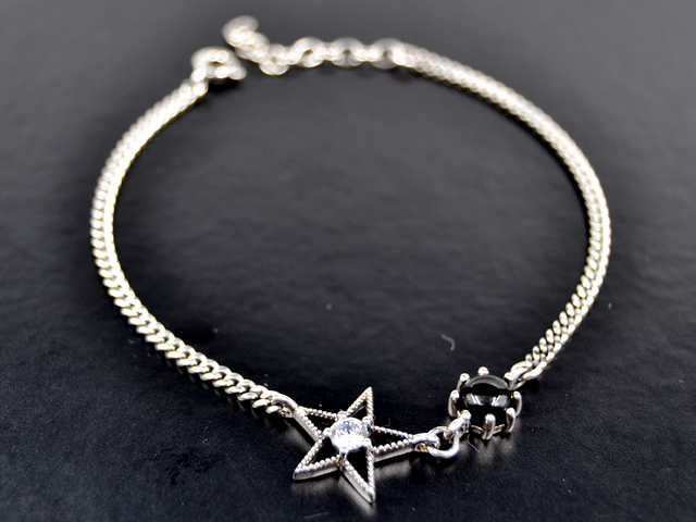 Panzerarmband mit Stern und Echtstein Onyx + Crystal (17 cm + 3 cm) (2.5 mm)