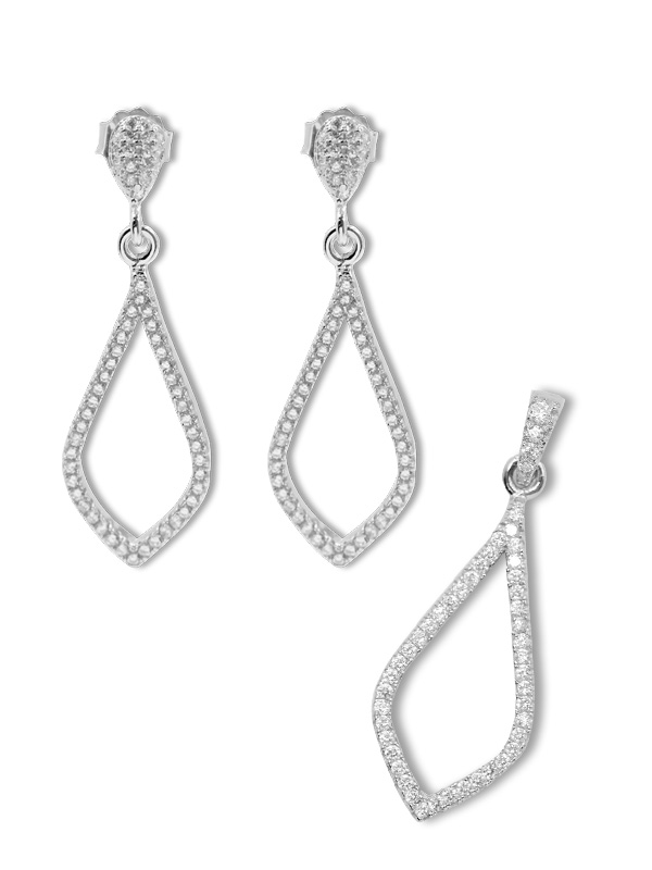 Ohrhänger und Anhänger Set Raute, rhodiniert