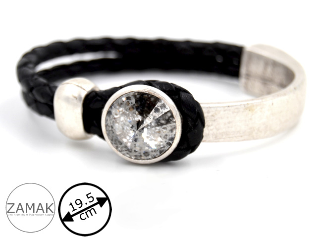 Lederarmband "Black Glamour" mit 14 mm Rivoli (19,5 cm)