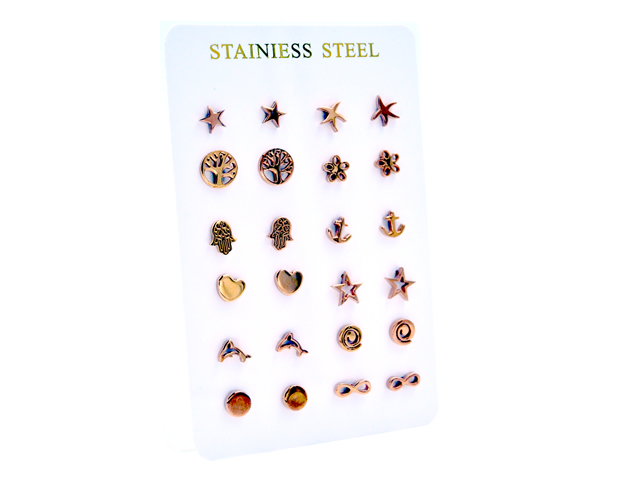 Edelstahlohrstecker (12 Paar) gemischt, rosevergoldet