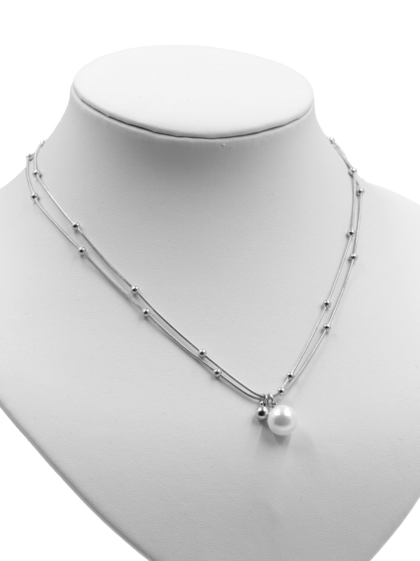 Schlangenkette mit Kugelornamenten und Perlenanhängern (41 cm + 5.0 cm) doppelreihig