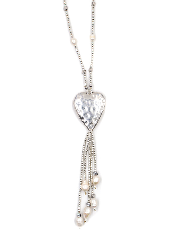 Kette mit Anhänger Herz und Süßwasserperlen (86 cm + 5.0 cm)