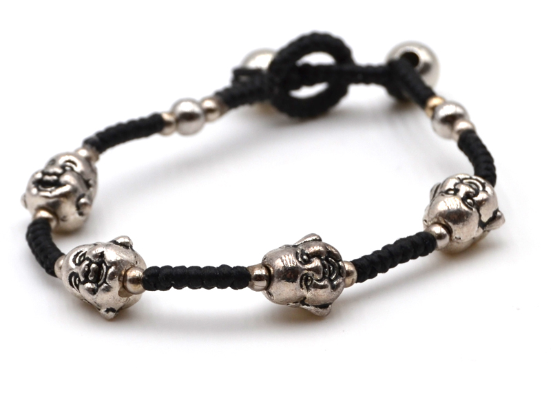 Baumwollarmband Buddha (silber - schwarz) (17 cm + 1.0 cm)