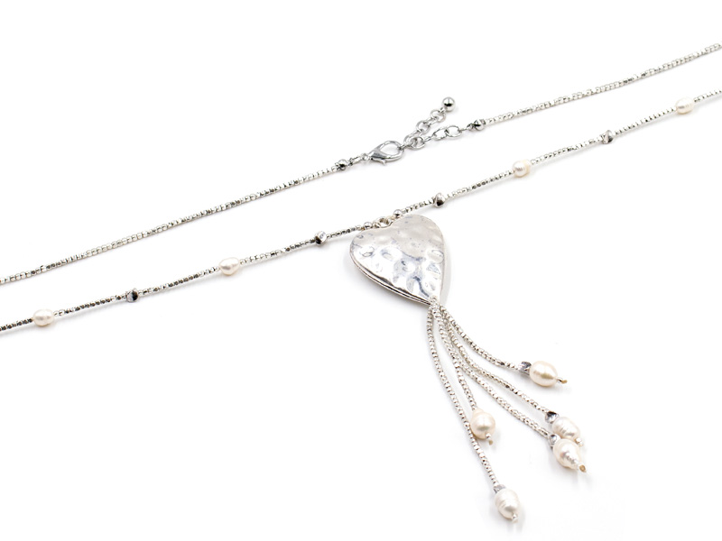 Kette mit Anhänger Herz und Süßwasserperlen (86 cm + 5.0 cm)